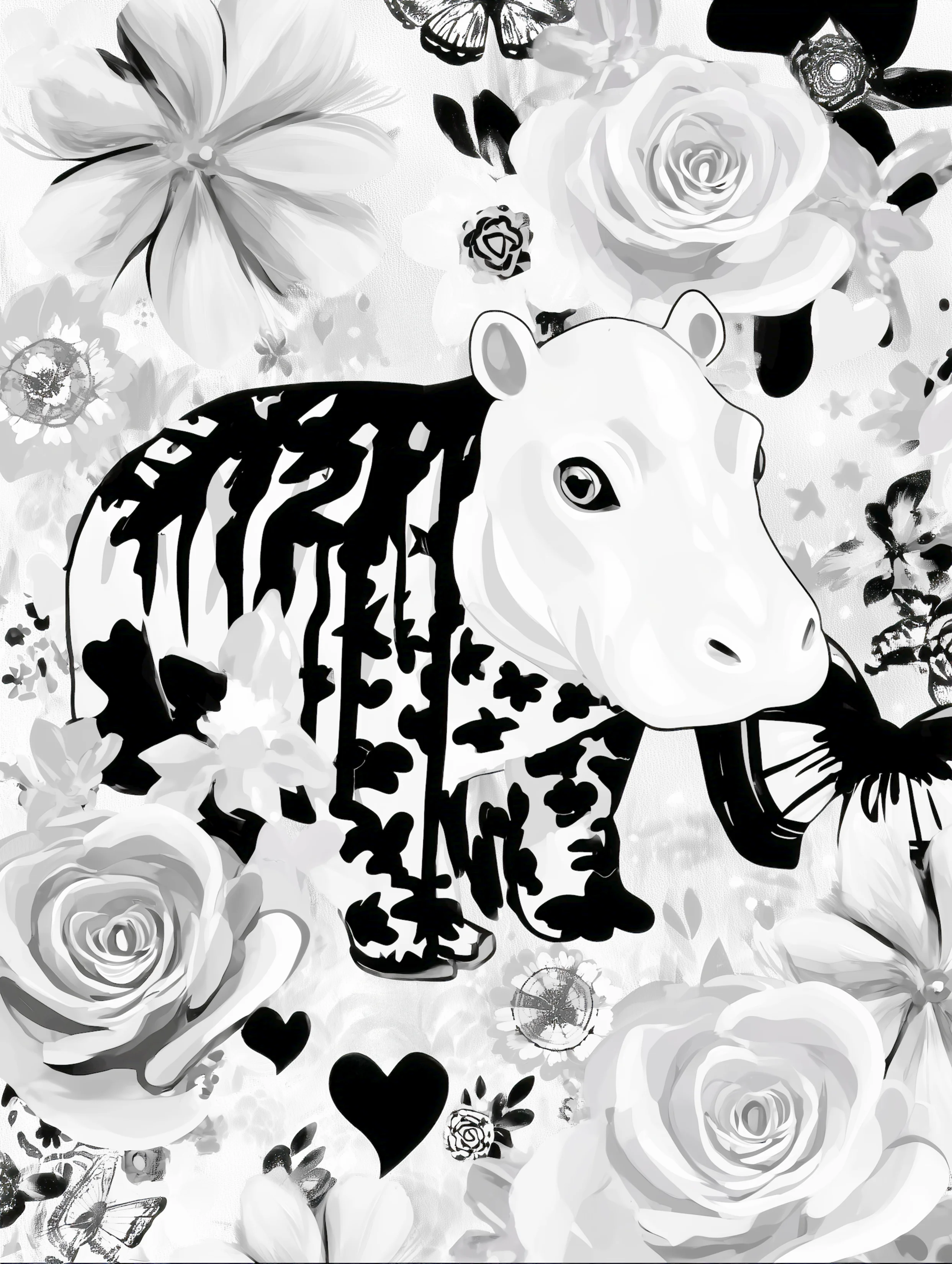 Free printable hippo coloring page featuring cute hippo side view